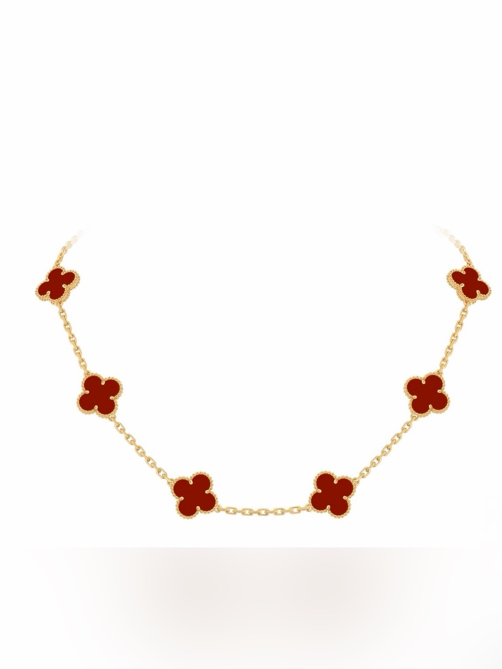 Gold Chain Necklace with Red Clover Motifs - Picture 3 of 3